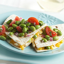 Chicken and Cheese Quesadillas with Edamame Salad Topping